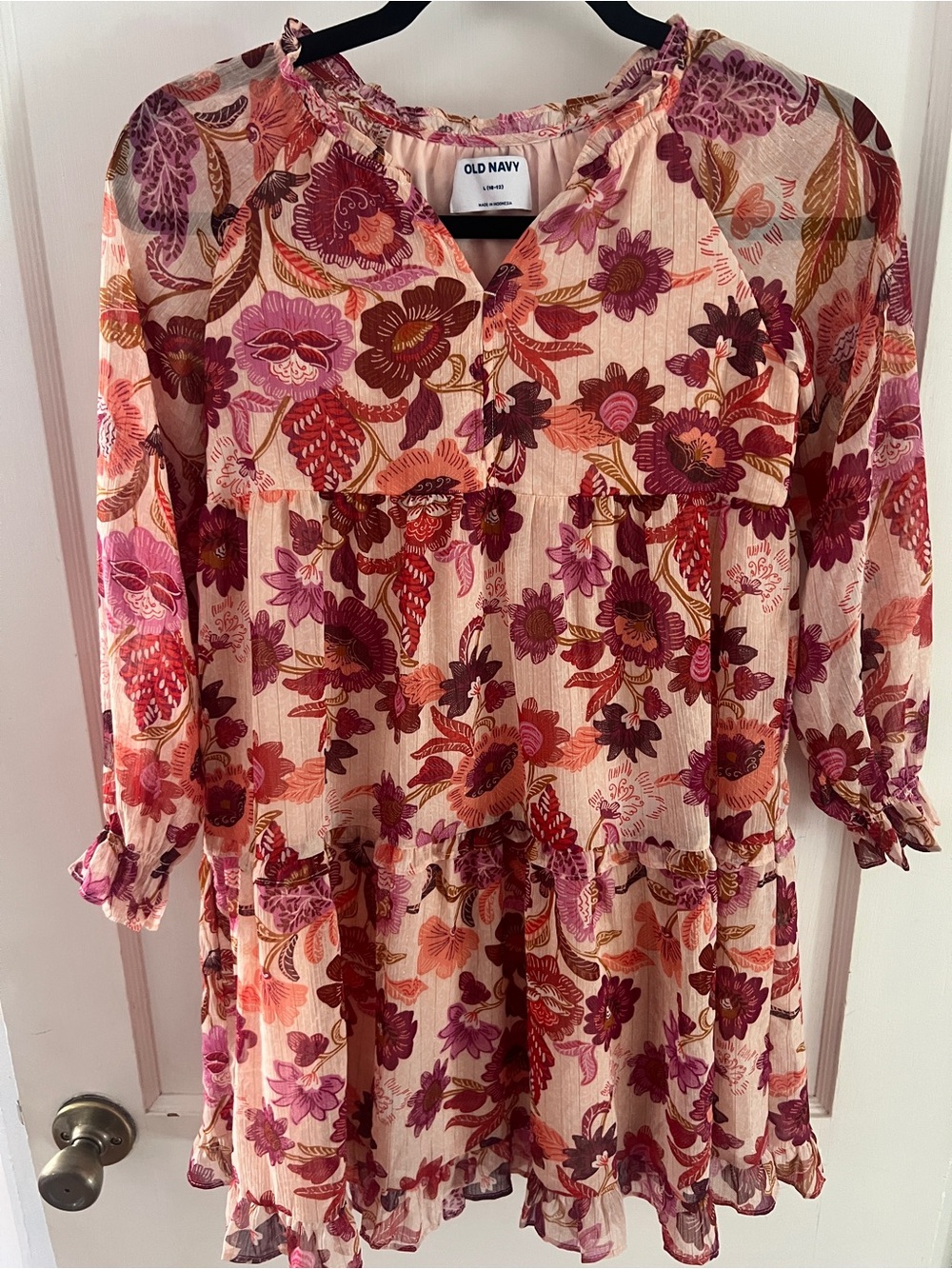 Old Navy Floral Chiffon Tiered Swing Long sleeve dress Sz L (10-12)